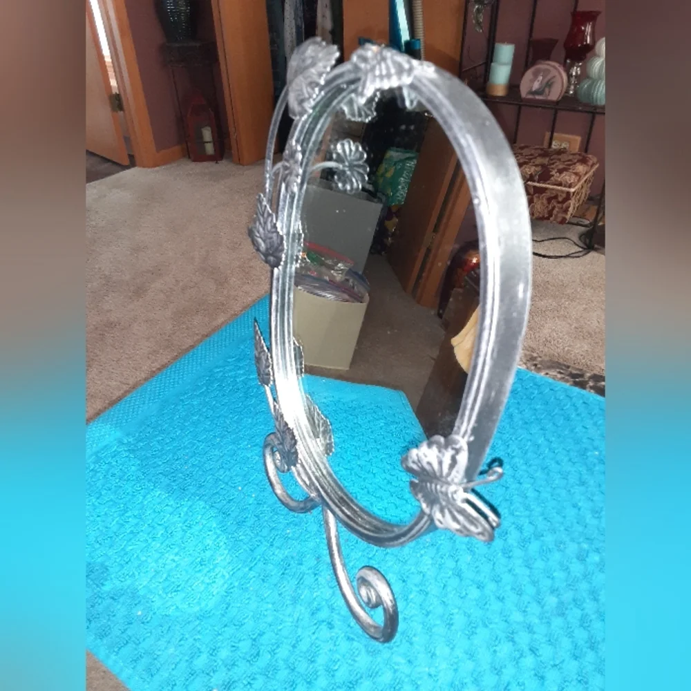 Pewter metal vanity free standing mirror